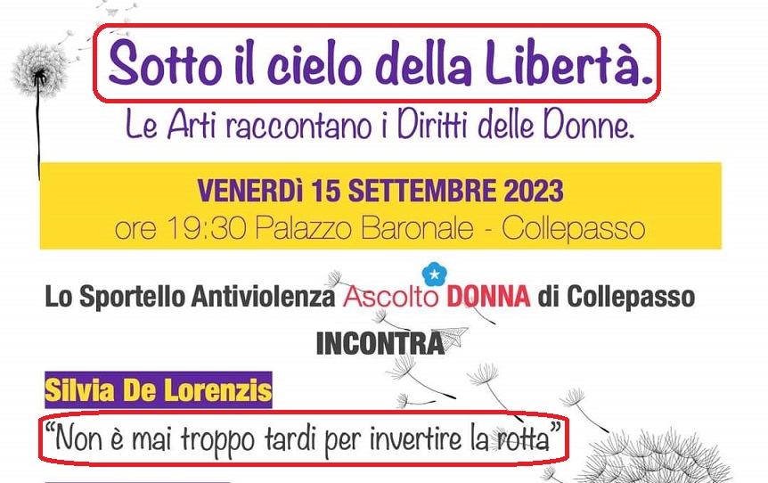 Incontro dello Sportello Antiviolenza “Ascolto Donna” (15 settembre, ore 19.30, Palazzo Baronale) Incontro dello Sportello Antiviolenza “Ascolto Donna” (15 settembre, ore 19.30, Palazzo Baronale)