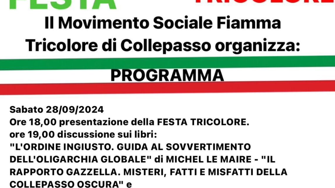 Il 28-29 settembre a Collepasso la “Festa Tricolore” Il 28-29 settembre a Collepasso la “Festa Tricolore”