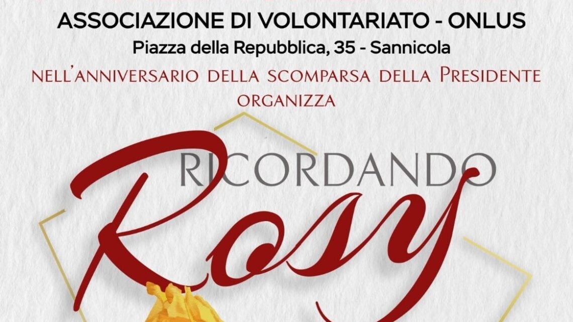 “Ricordando Rosy”: il 4 dicembre “Salento Alzheimer” ricorda la sua presidente con iniziative a Collepasso e Gallipoli “Ricordando Rosy”: il 4 dicembre “Salento Alzheimer” ricorda la sua presidente con iniziative a Collepasso e Gallipoli