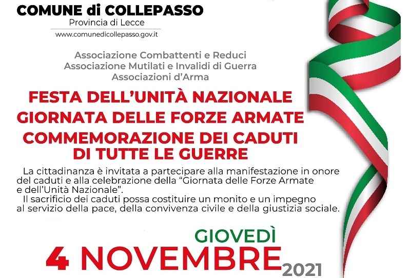 4 novembre: Festa dell’Unità nazionale, delle Forze Armate e dei Caduti di tutte le guerre 4 novembre: Festa dell’Unità nazionale, delle Forze Armate e dei Caduti di tutte le guerre