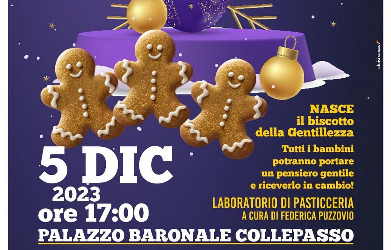 “Natale si tinge di Viola” con il “Biscotto della Gentilezza”, iniziativa dell’Amministrazione (5 dicembre, ore 17, Palazzo Baronale) “Natale si tinge di Viola” con il “Biscotto della Gentilezza”, iniziativa dell’Amministrazione (5 dicembre, ore 17, Palazzo Baronale)