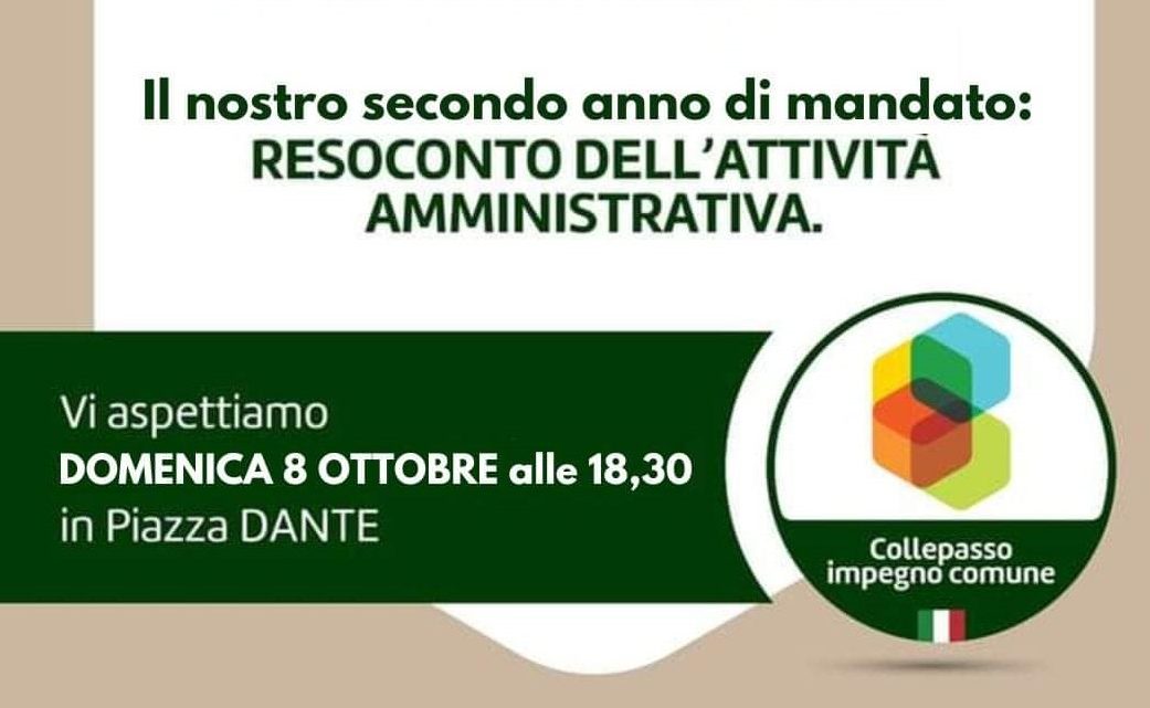 “Il nostro secondo anno di mandato: resoconto dell’attività amministrativa”: pubblico comizio della maggioranza (8 ottobre, ore 18.30, piazza Dante) “Il nostro secondo anno di mandato: resoconto dell’attività amministrativa”: pubblico comizio della maggioranza (8 ottobre, ore 18.30, piazza Dante)