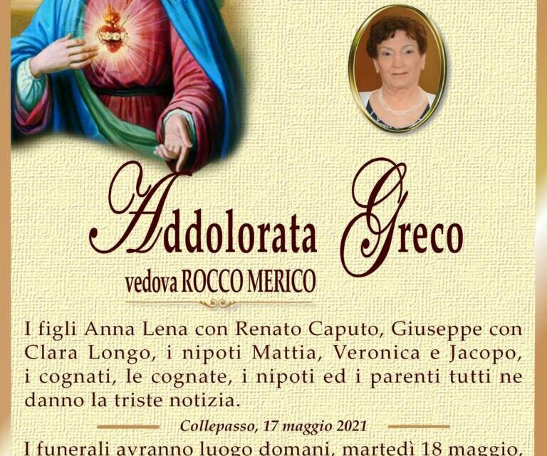 È morta Addolorata Greco, ved. Merico È morta Addolorata Greco, ved. Merico