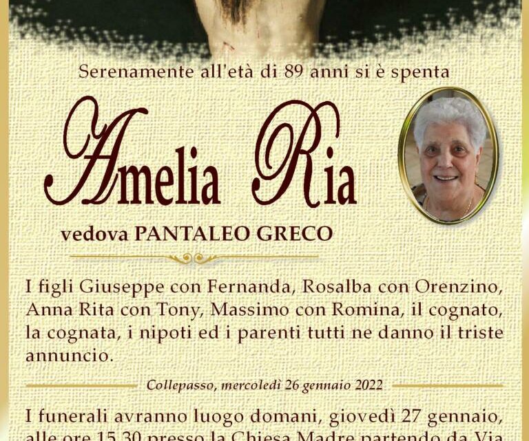 È morta Amelia Ria, ved. Greco È morta Amelia Ria, ved. Greco