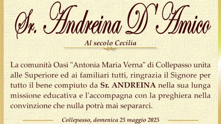 È morta Sr. Andreina D’Amico