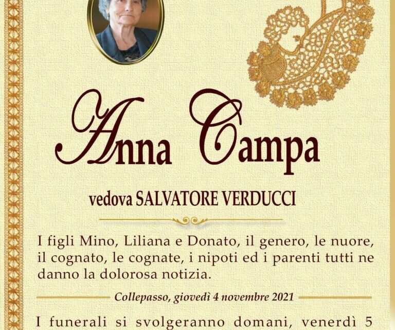 È morta Anna Campa, ved. Verducci