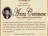 È morta Anna Coronese, ved. Paglialonga