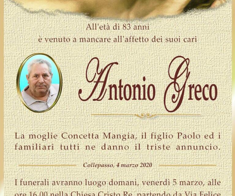È morto Antonio Greco È morto Antonio Greco
