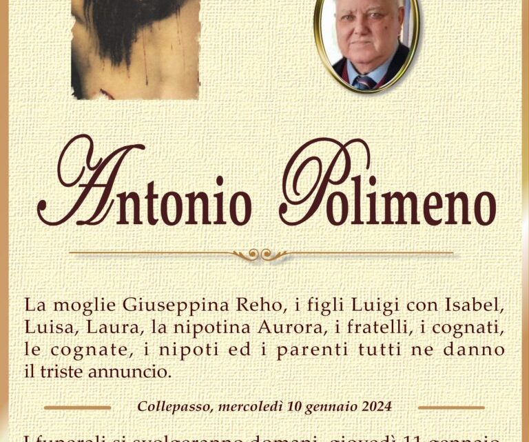 È morto Antonio Polimeno È morto Antonio Polimeno