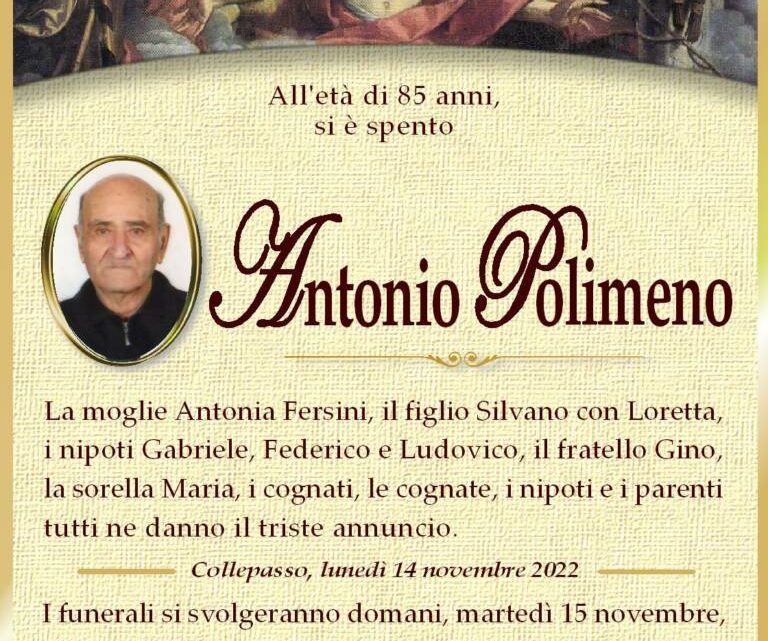 È morto Antonio Polimeno È morto Antonio Polimeno
