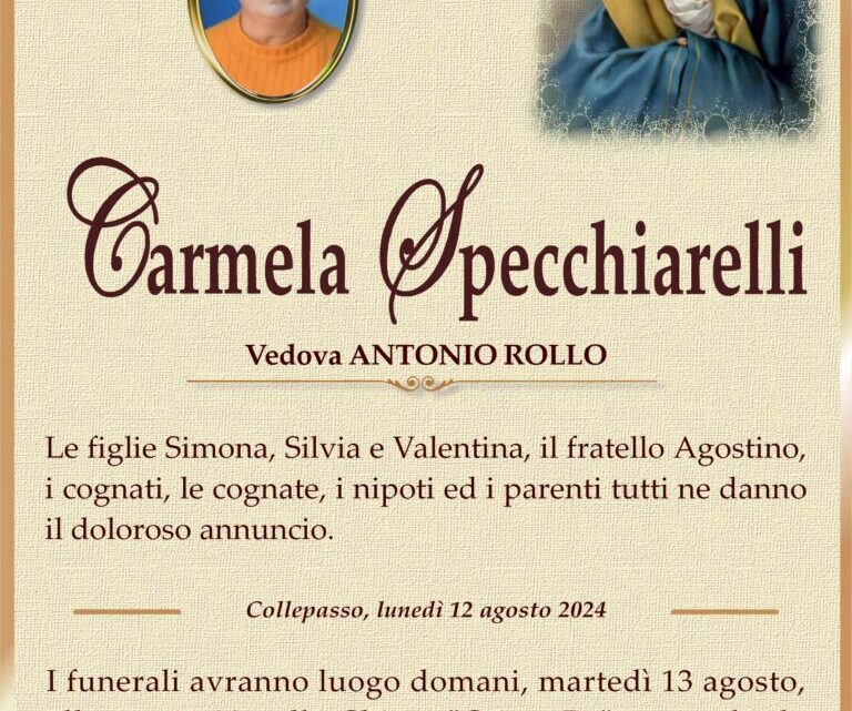 È morta Carmela Specchiarelli, ved. Rollo È morta Carmela Specchiarelli, ved. Rollo