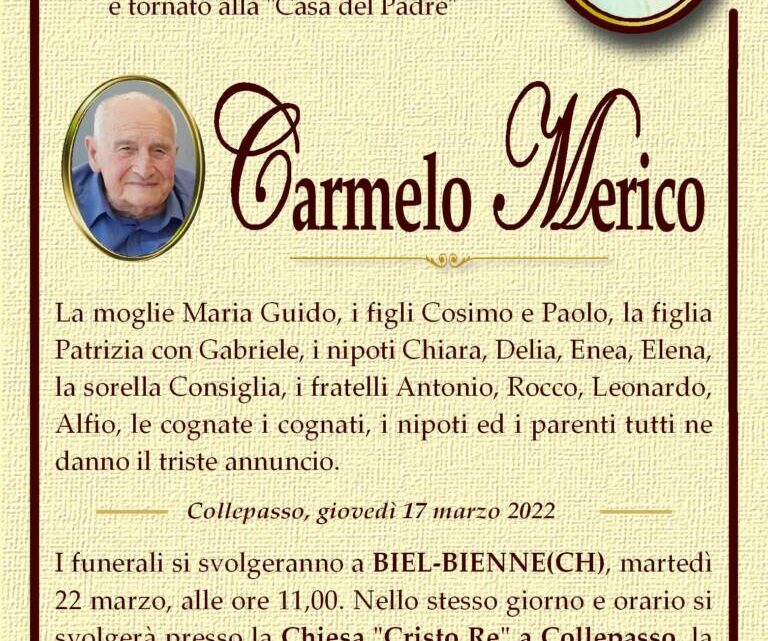 È morto Carmelo Merico È morto Carmelo Merico