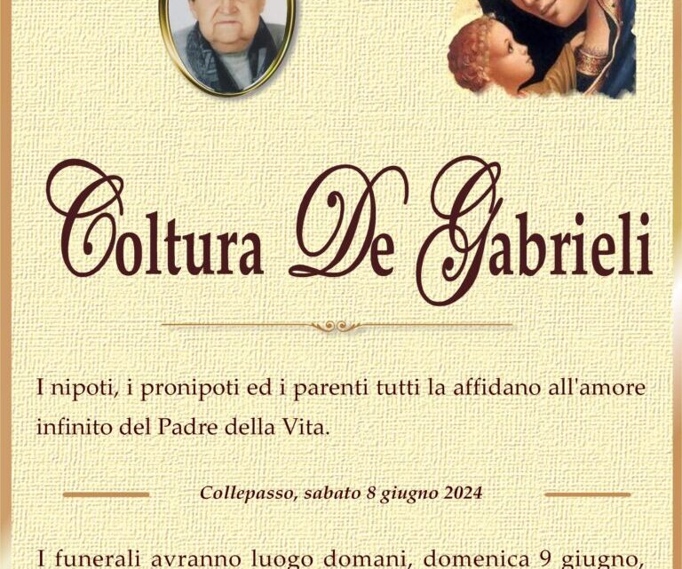 È morta Coltura De Gabrieli È morta Coltura De Gabrieli