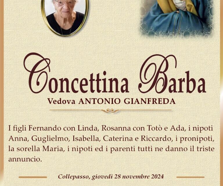 È morta Concettina Barba, ved. Gianfreda È morta Concettina Barba, ved. Gianfreda