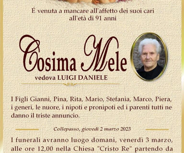 È morta Cosima Mele, ved. Daniele È morta Cosima Mele, ved. Daniele
