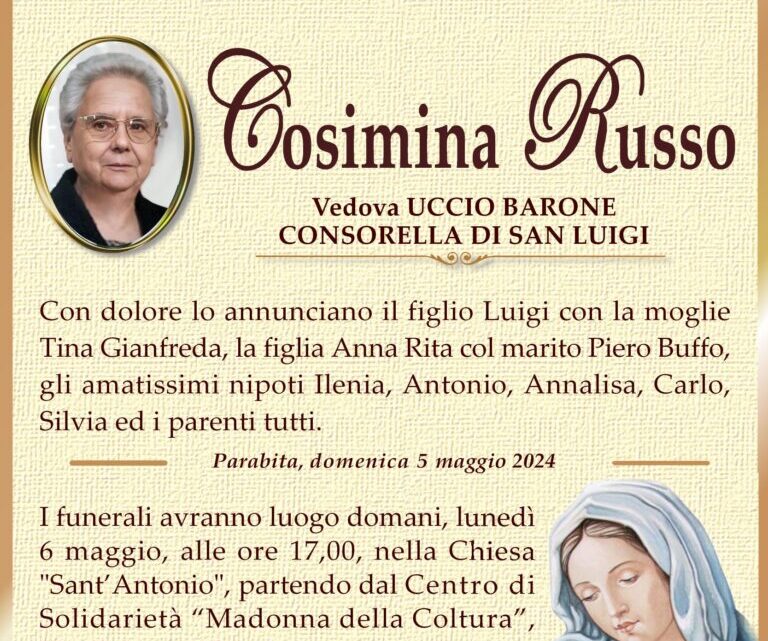 È morta Cosimina Russo, ved. Barone È morta Cosimina Russo, ved. Barone