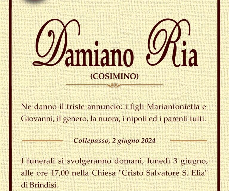 È morto Damiano “Cosimino” Ria È morto Damiano “Cosimino” Ria