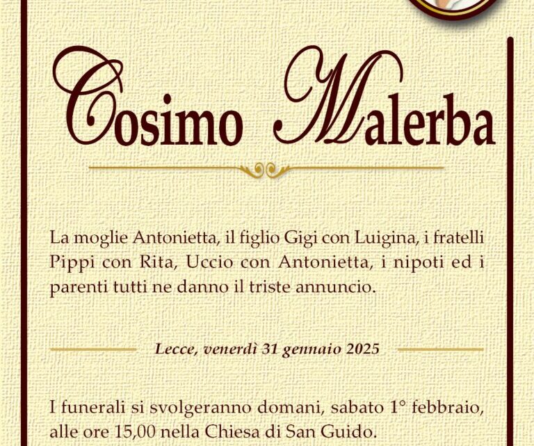 È morto Cosimo Malerba È morto Cosimo Malerba