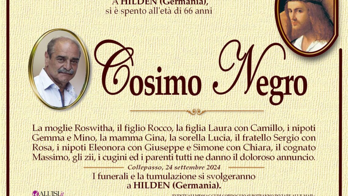 È morto Cosimo Negro È morto Cosimo Negro