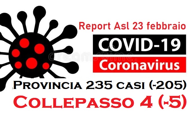 Report Asl: 235 casi in provincia (-205), 4 a Collepasso (-5) Report Asl: 235 casi in provincia (-205), 4 a Collepasso (-5)
