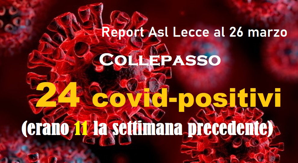 Report Covid Asl 26.3.2021: in una settimana a Collepasso oltre il doppio dei contagi (da 11 a 24) Report Covid Asl 26.3.2021: in una settimana a Collepasso oltre il doppio dei contagi (da 11 a 24)