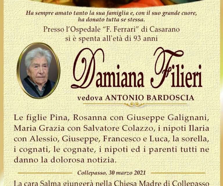 È morta Damiana Filieri, ved.Bardoscia È morta Damiana Filieri, ved.Bardoscia