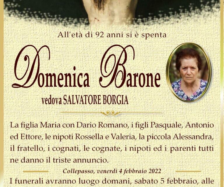 È morta Domenica Barone, ved. Borgia