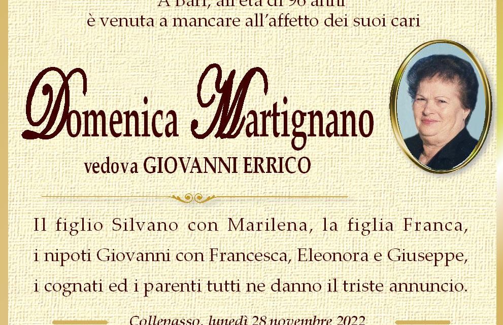 È morta Domenica Martignano, ved. Errico È morta Domenica Martignano, ved. Errico