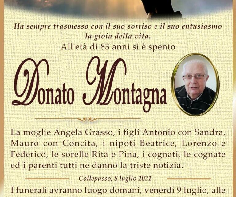 È morto Donato Montagna È morto Donato Montagna