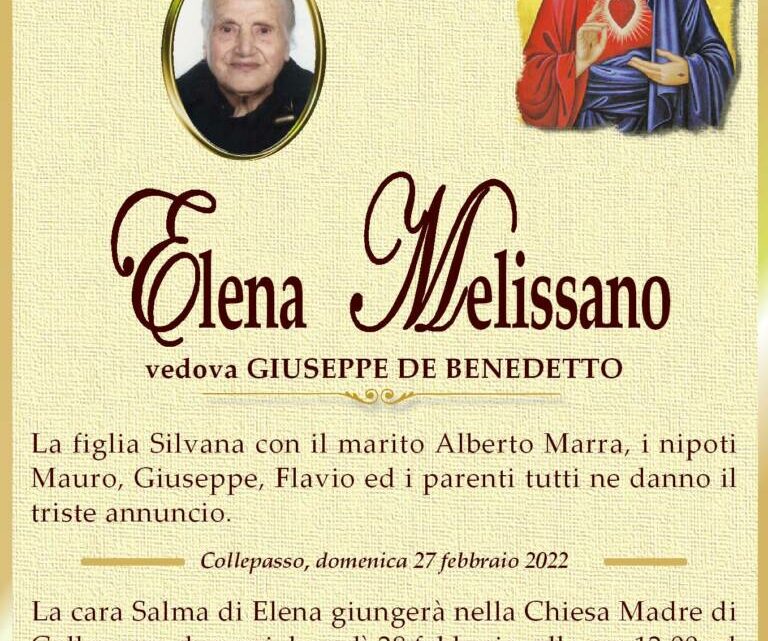 È morta Elena Melissano, ved. De Benedetto È morta Elena Melissano, ved. De Benedetto