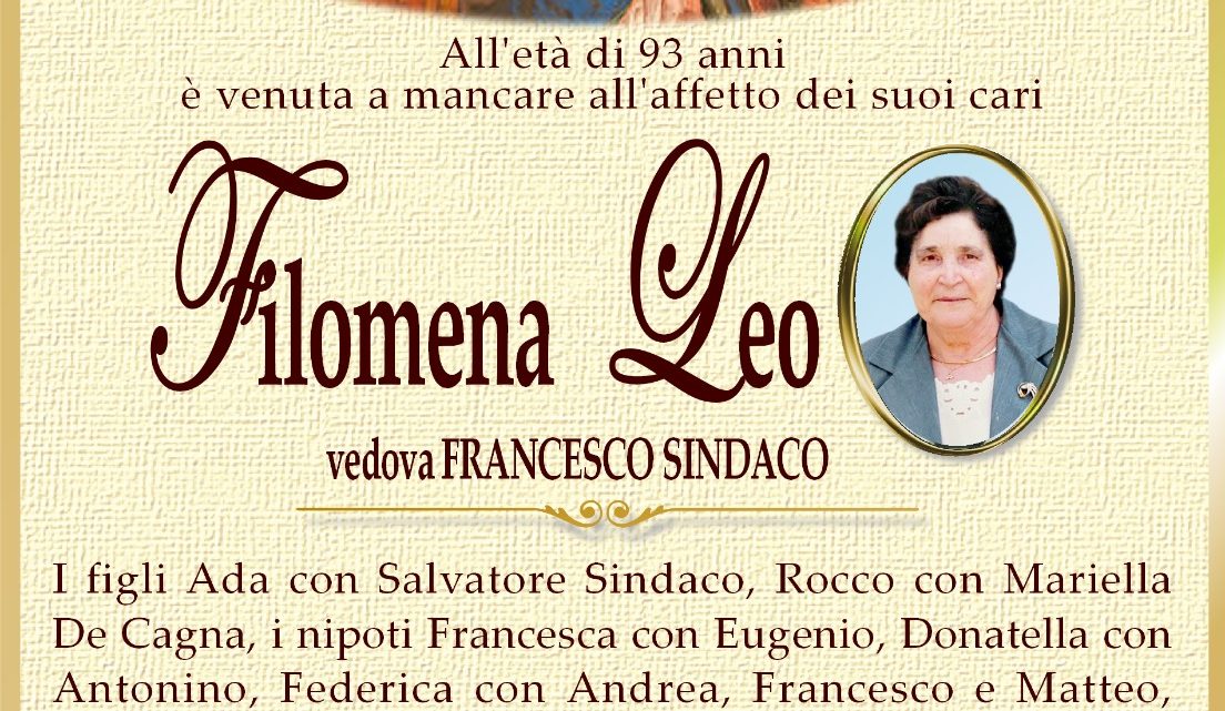 È morta Filomena Leo, ved. Sindaco È morta Filomena Leo, ved. Sindaco