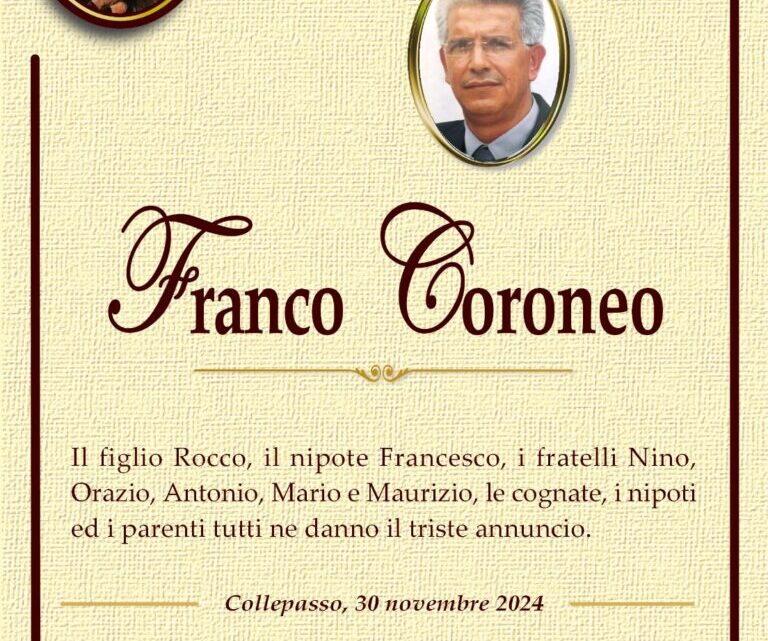 È morto Franco Coroneo È morto Franco Coroneo