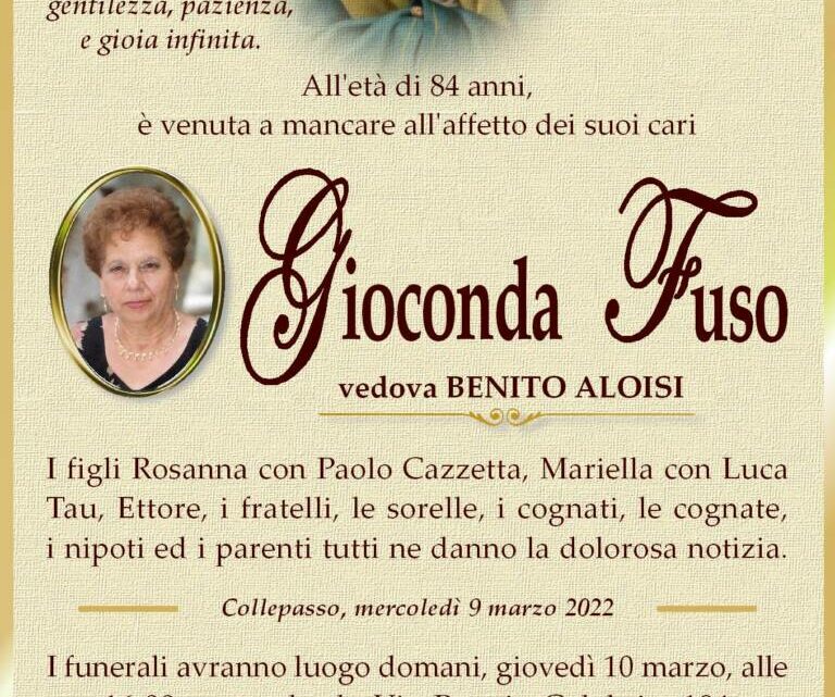 È morta Gioconda Fuso, ved. Aloisi È morta Gioconda Fuso, ved. Aloisi