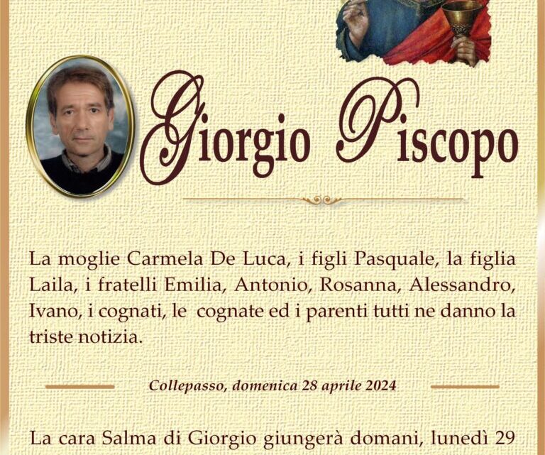 È morto Giorgio Piscopo È morto Giorgio Piscopo