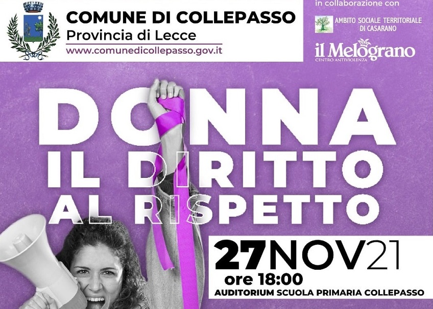 Incontro pubblico sul tema: “Donna, il diritto al rispetto” (27 nov., ore 18, Auditorium Scuola Primaria) Incontro pubblico sul tema: “Donna, il diritto al rispetto” (27 nov., ore 18, Auditorium Scuola Primaria)