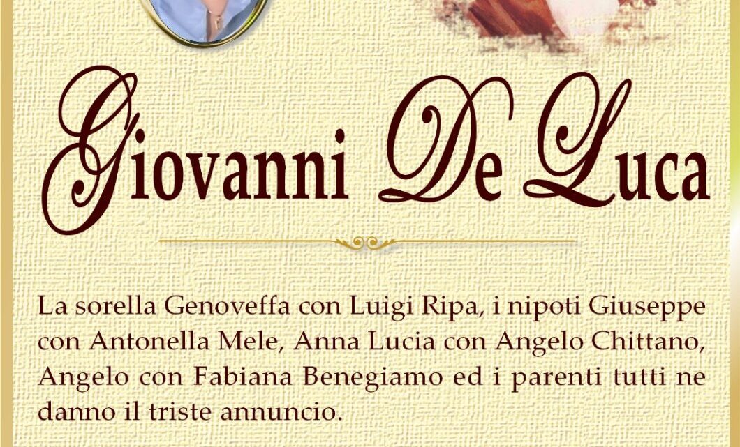 È morto Giovanni De Luca È morto Giovanni De Luca