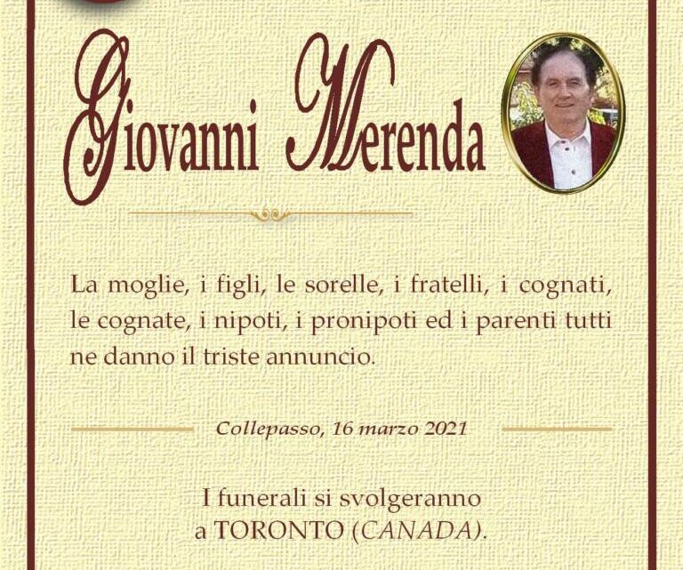 È morto Giovanni Merenda È morto Giovanni Merenda