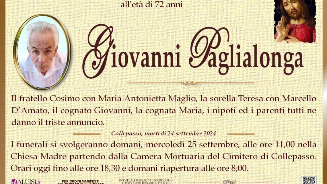 È morto Giovanni Paglialonga È morto Giovanni Paglialonga