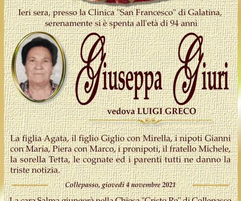 È morta Giuseppa Giuri, ved. Greco È morta Giuseppa Giuri, ved. Greco