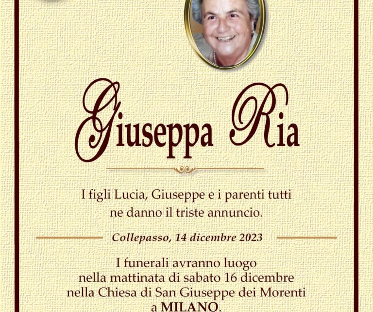 È morta Giuseppa Ria È morta Giuseppa Ria