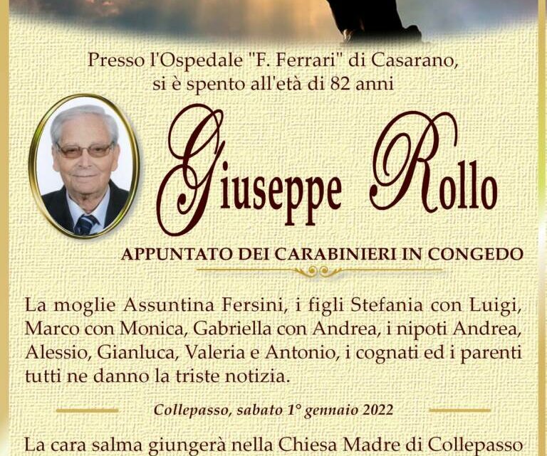 È morto Giuseppe Rollo È morto Giuseppe Rollo