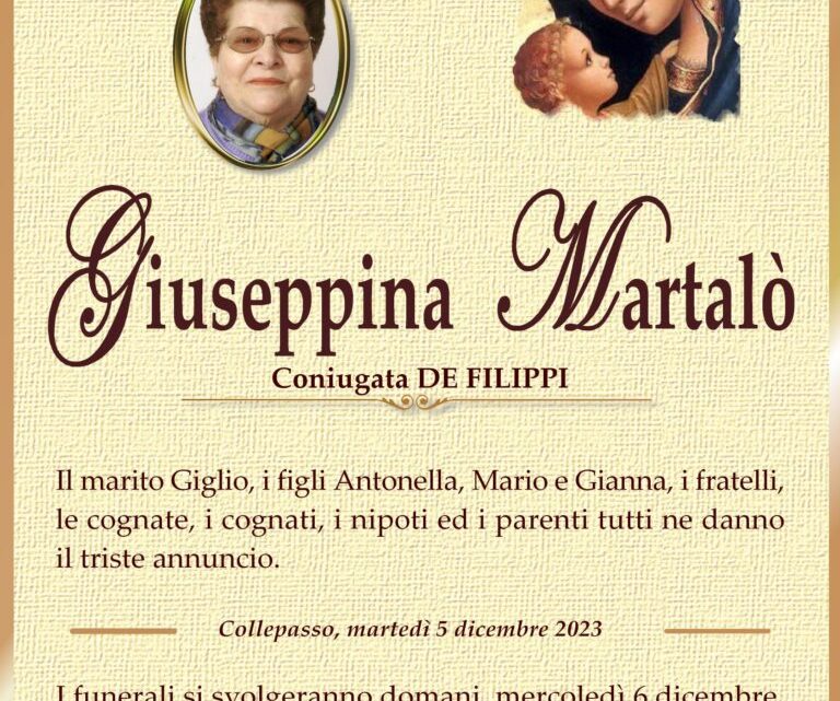 È morta Giuseppina Martalò in De Filippi È morta Giuseppina Martalò in De Filippi