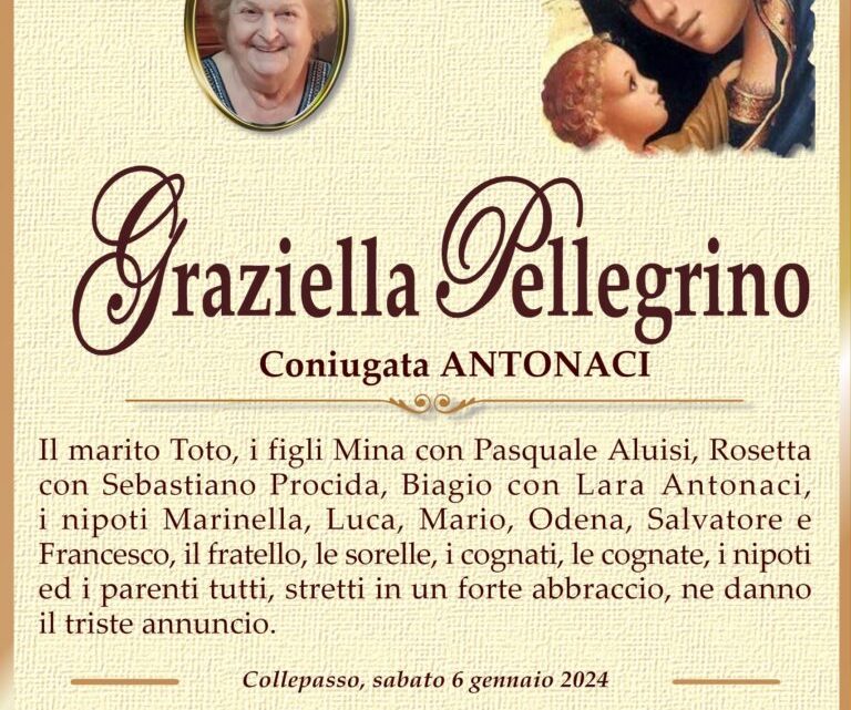 È morta Graziella Pellegrino, coniugata Antonaci È morta Graziella Pellegrino, coniugata Antonaci