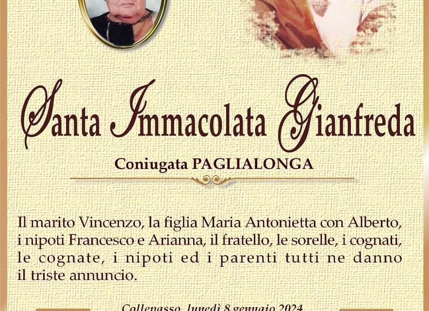 È morta Santa Immacolata Gianfreda in Paglialonga È morta Santa Immacolata Gianfreda in Paglialonga