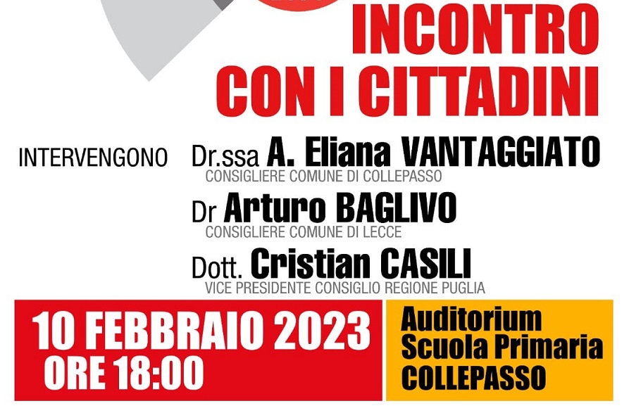 L’ex assessora Eliana Vantaggiato incontra e discute con i cittadini (10 febbraio, ore 18, Auditorium Scuola Primaria) L’ex assessora Eliana Vantaggiato incontra e discute con i cittadini (10 febbraio, ore 18, Auditorium Scuola Primaria)