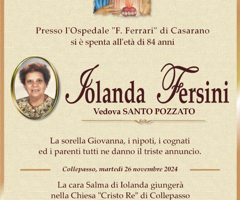 È morta Iolanda Fersini, ved. Pozzato È morta Iolanda Fersini, ved. Pozzato