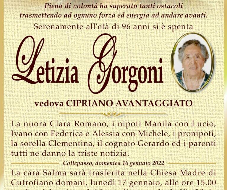 È morta Letizia Gorgoni, ved. Avantaggiato È morta Letizia Gorgoni, ved. Avantaggiato