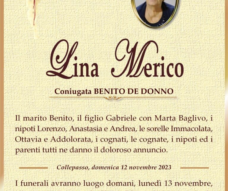 È morta Lina Merico in De Donno È morta Lina Merico in De Donno