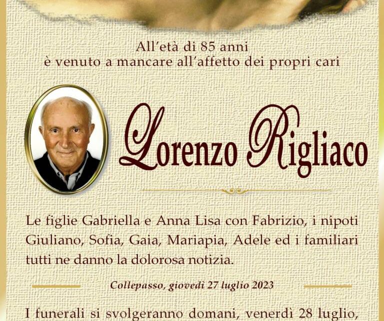 È morto Lorenzo Rigliaco È morto Lorenzo Rigliaco