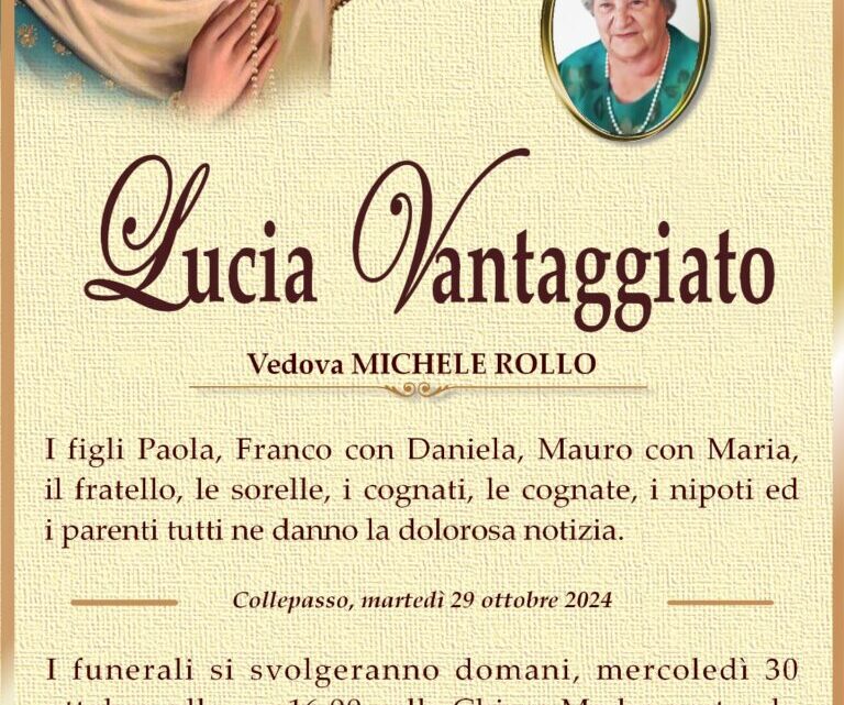 È morta Lucia Vantaggiato, ved. Rollo È morta Lucia Vantaggiato, ved. Rollo